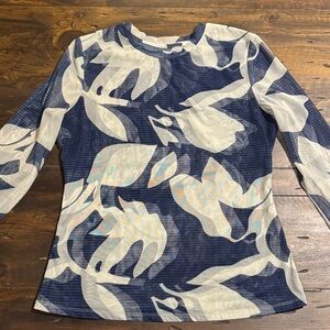 MOTF Navy and White Floral Long Sleeve Mesh Top